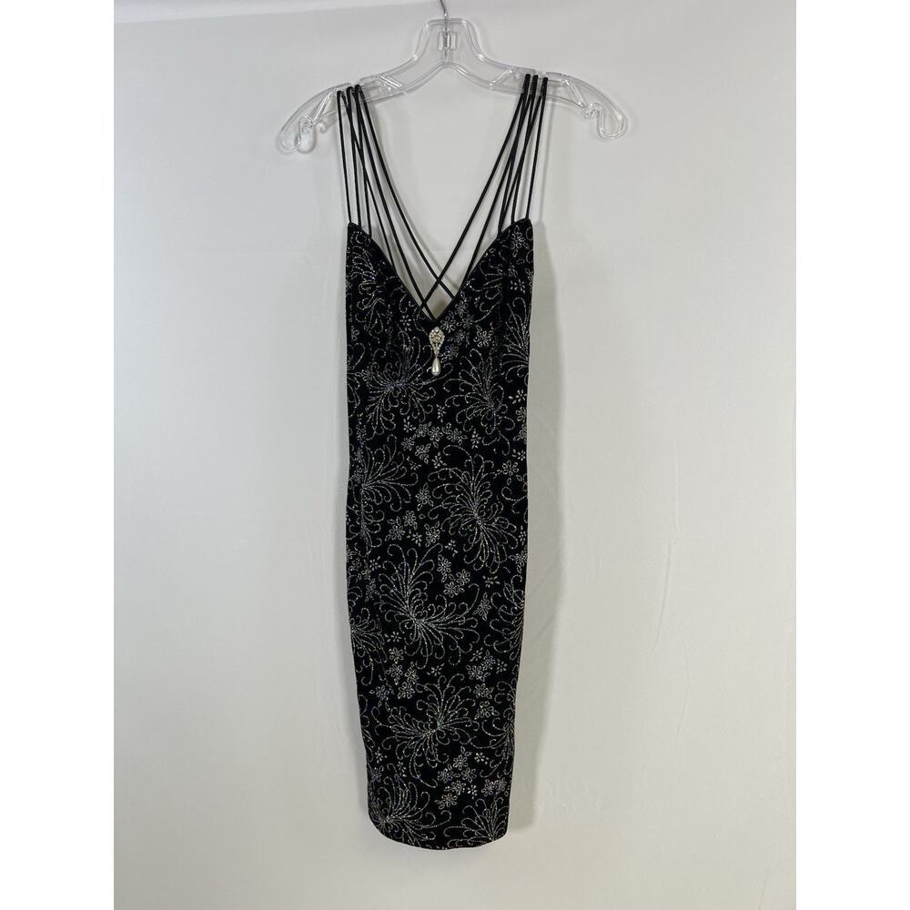 VTG Gunne Sax Black Velvet Midi Dress 90s Formal Goth Romantic Womens 9/10